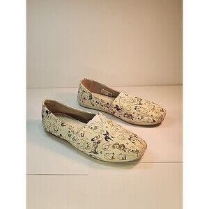 TOMS Dog Pup Print Slip On Flats Shoes Sneakers Cream whimsical Women 6.5